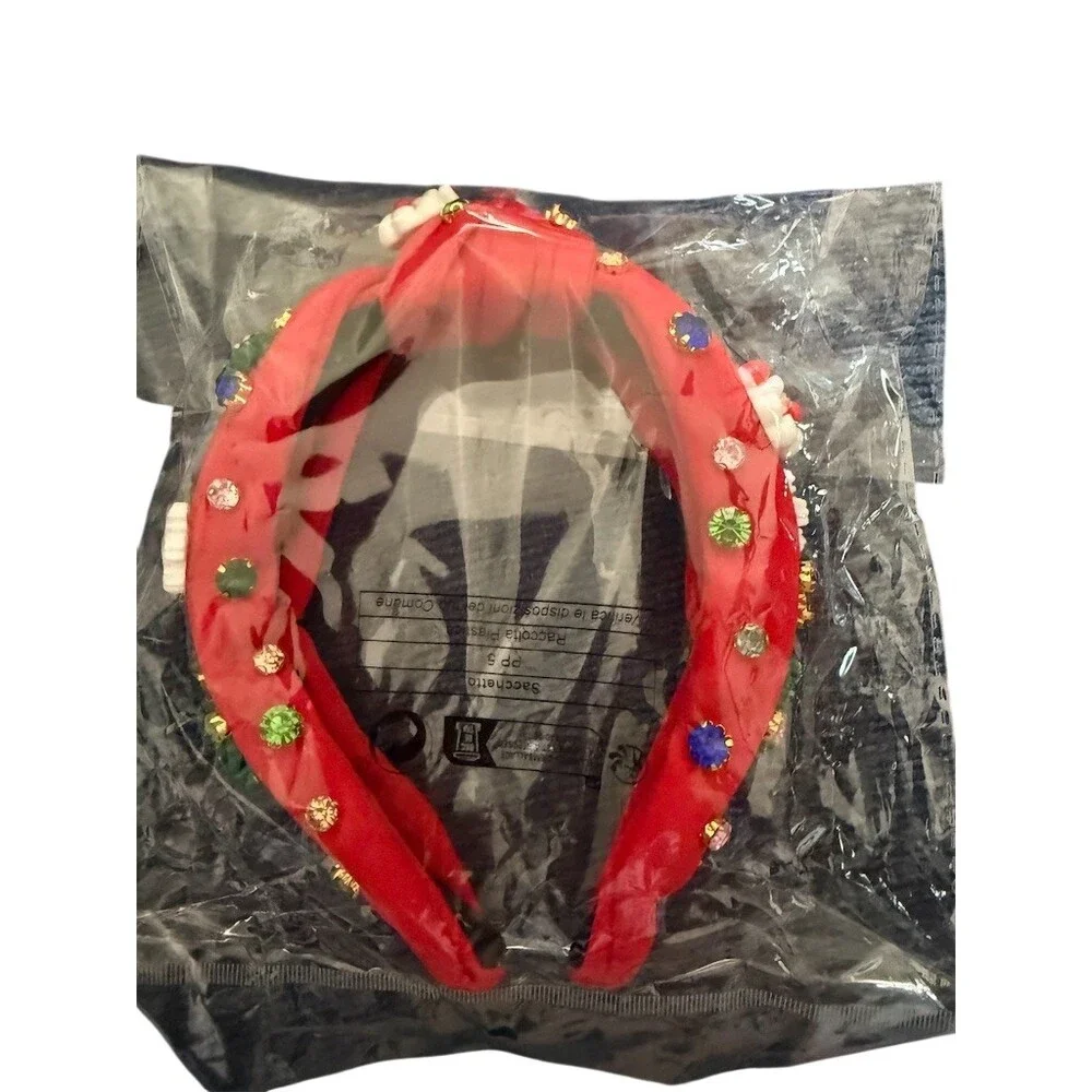 Knotted  Headband Womens Red Christmas Padded  Rhinestone Santa